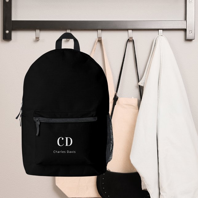 Mochila Impresa Nombre de las iniciales del monograma blanco negro (Subido por el creador)