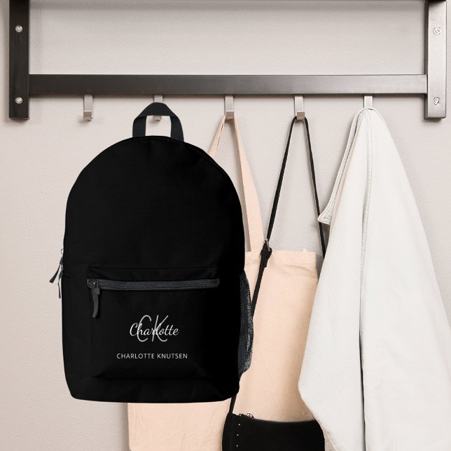 Mochila Impresa Nombre de las iniciales del monograma blanco negro (Subido por el creador)