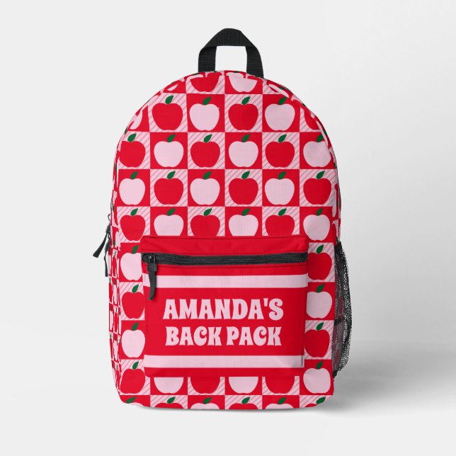 Mochila Impresa Nombre de los niños personalizados de la Apple roj (Anverso)