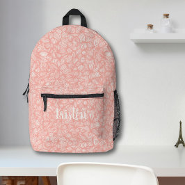 Mochila Impresa Nombre de monograma de arte de la línea rosada de
