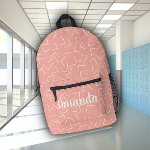 Mochila Impresa Nombre de monograma de flechas geométricas rosadas