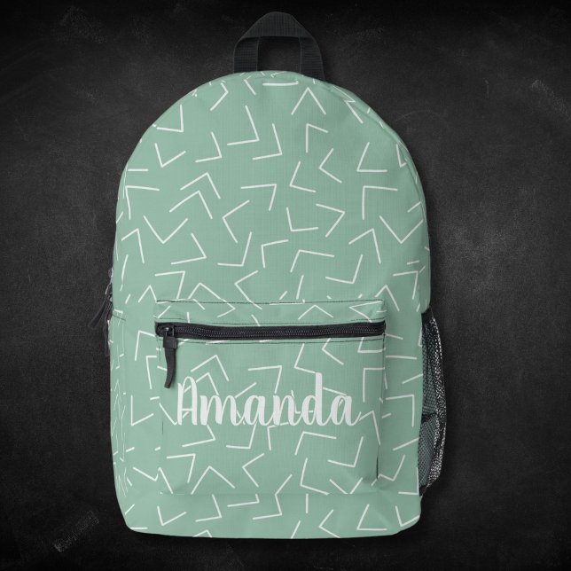 Mochila Impresa Nombre de monograma de flechas geométricas verdes  (Subido por el creador)