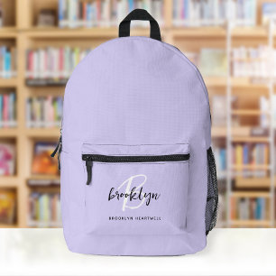 Mochila Impresa Nombre de monograma de lavanda negro blanco de mod