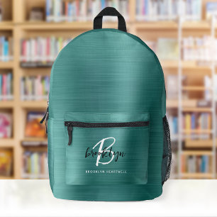 Mochila Impresa Nombre de Monograma de Metal Cepillado Verde Azula