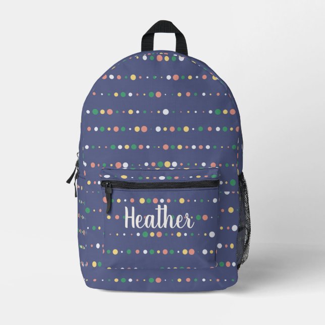Mochila Impresa Nombre de Monograma de puntos de polka púrpura de  (Anverso)