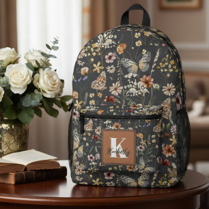 Mochila Impresa Nombre de monograma floral boho moderno