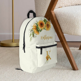 Mochila Impresa Nombre de monograma floral corto personalizado
