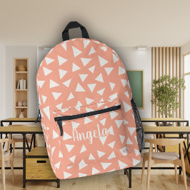 Mochila Impresa Nombre de monograma geométrico rosado corto