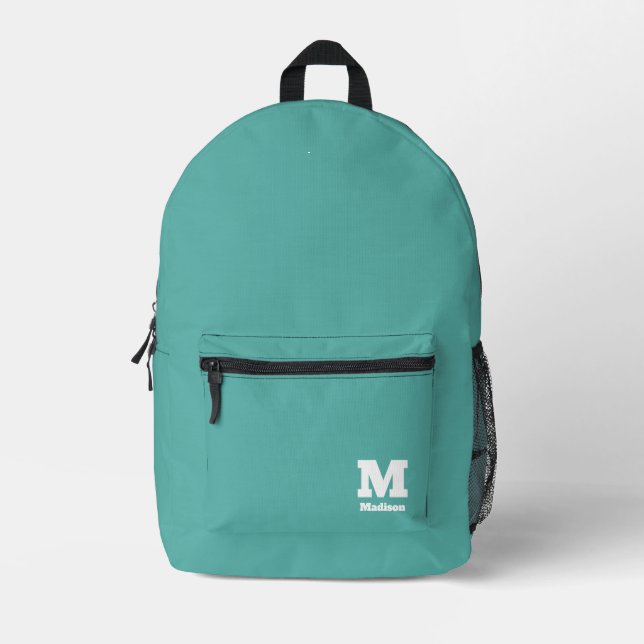 Mochila Impresa Nombre de monograma retro clásico verde Verde azul (Anverso)