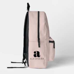 Mochila Impresa Nombre de monograma rosa Rubor negrita moderno
