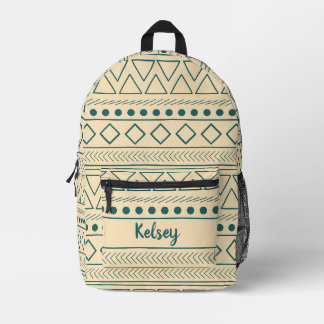Mochila Impresa Nombre de monograma Verde azulado de paño de barro