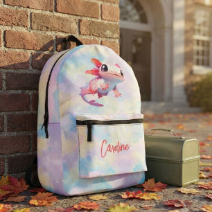 Mochila Impresa Nombre de niña ajolote de arcoíris pastel colorido