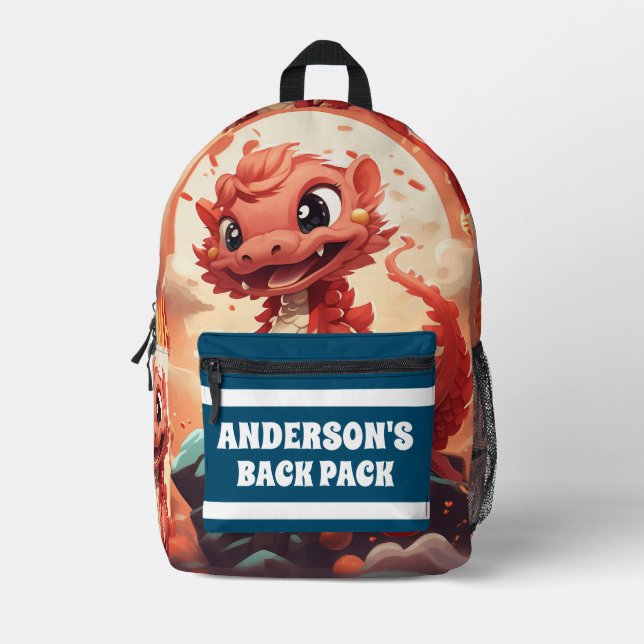 Mochila Impresa Nombre de niño Personalizado de Dragon 3D (Anverso)