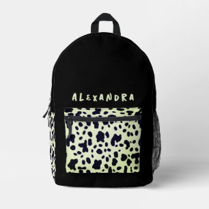 Mochila Impresa Nombre de patrón de animal vaca verde pastel negro