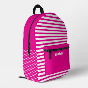 Mochila Impresa Nombre de Patrón de Lunares y Rayas Rosado y Blanc