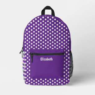 Mochila Impresa Nombre de Patrón de Puntos Simples Morados y Blanc