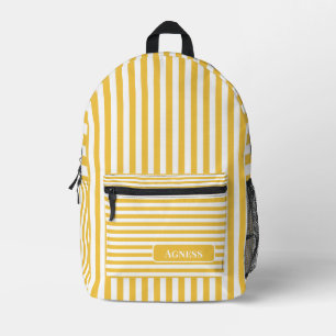 Mochila Impresa Nombre de rayas de color azafrán amarillo y blanco
