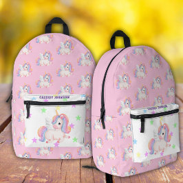 Mochila Impresa Nombre de unicornio de arcoíris pastel