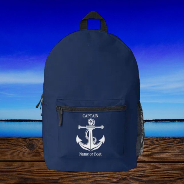 Mochila Impresa Nombre del barco náutico del capitán azul de la ma (Subido por el creador)