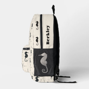 Mochila Impresa Nombre del caballito de mar de vida animal
