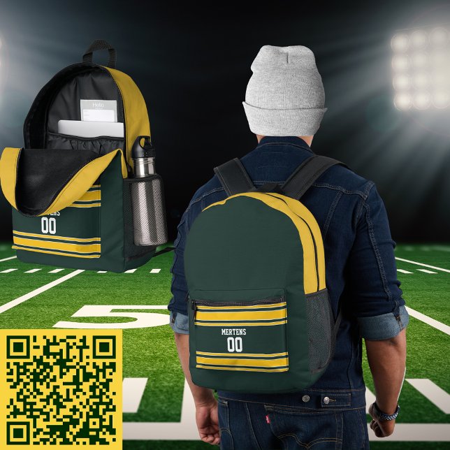 Mochila Impresa Nombre del equipo de Jersey de Green Yellow Gold S (Green Yellow Gold Sports Striped Jersey Team Name Printed Backpack)