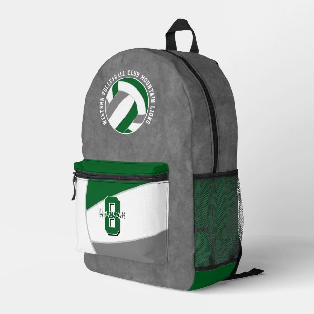Mochila Impresa nombre del equipo de voleibol gris verde (Esquina derecha trasera )