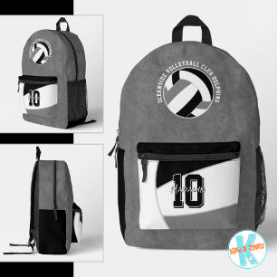 Mochila Impresa nombre del equipo de voleibol negro gris