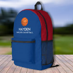 Mochila Impresa Nombre del equipo deportivo del baloncesto Colores<br><div class="desc">Una mochila deportiva súper divertida con baloncesto y dos líneas de texto personalizado. Cambie fácilmente los colores para que coincidan con los colores del equipo. Lo suficientemente espacioso para libros, computadora, equipo deportivo y más - o como una bolsa de viaje o de sueño también. A tu fan/jugador de baloncesto...</div>