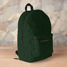Mochila Impresa Nombre del guión de oro y cuero verde oscuro limpi