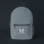 Mochila Impresa Nombre del monograma del Personalizado azul turbio<br><div class="desc">Mochila impresa del nombre del monograma del Personalizado azul turbio moderno</div>