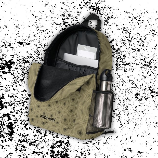 Mochila Impresa Nombre del monograma Patrón negro y beige | (Subido por el creador)