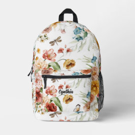 Mochila Impresa Nombre del patrón floral de acuarela de arte holan