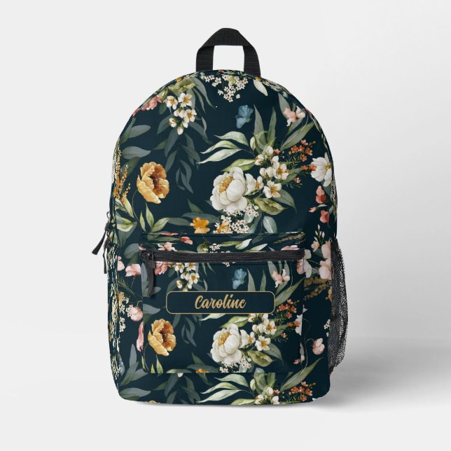 Mochila Impresa Nombre del patrón floral de acuarela de arte holan (Anverso)