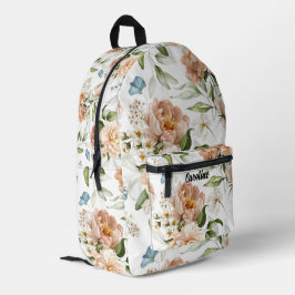 Mochila Impresa Nombre del patrón floral de acuarela de arte holan
