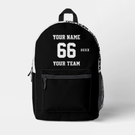 Mochila Impresa Nombre en blanco y negro personalizado, número, eq