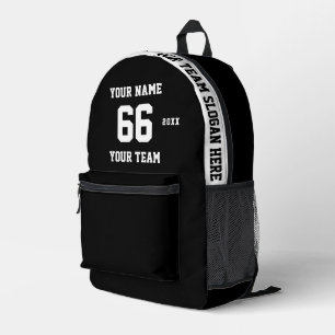 Mochila Impresa Nombre en blanco y negro personalizado, número, eq