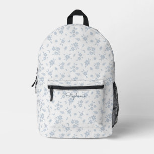 Mochila Impresa Nombre femenino floral boho botánico blanco azul