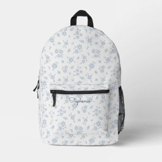 Mochila Impresa Nombre femenino floral boho botánico blanco azul