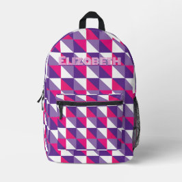 Mochila Impresa Nombre geométrico abstracto retro rosa púrpura y b