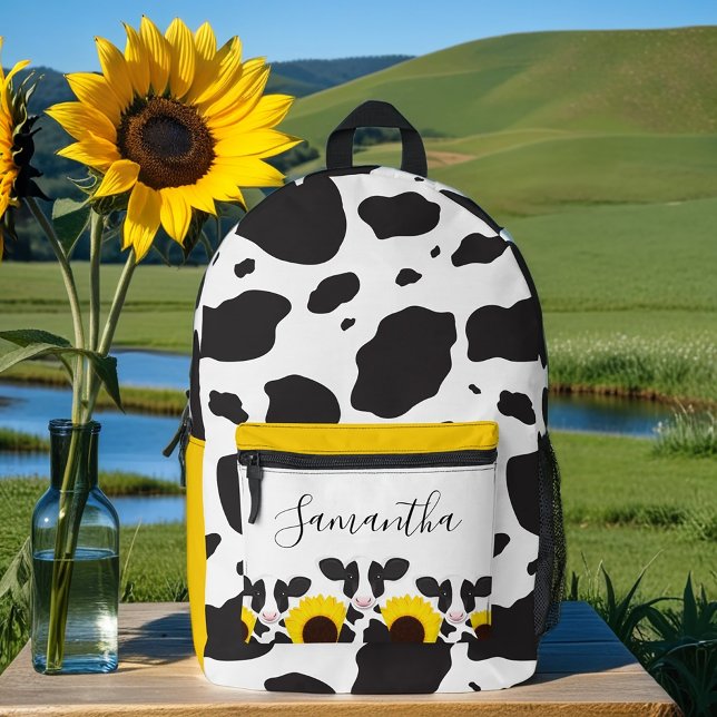 Mochila Impresa Nombre Girasol de vaca animal (Get this personalized cow backpack. Simply add a name then add this bag to your cart.)