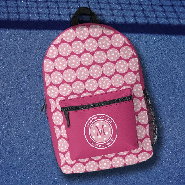 Mochila Impresa Nombre Inicial de Cita Divertida Deportes Pickleba (Pickleball Sports Funny Quote Name Initial Pink Printed Backpack)