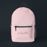 Mochila Impresa Nombre manuscrito Rubor Color sólido rosa femenino<br><div class="desc">Personalizado Moderno Elegante Moderno Plantilla Cuta Cargar Imagen Fotográfica O Logotipo Comercial Añadir Nombre De Guión Escrito A Mano O Texto Rubor Accesorios De Color Sólido Rosado / Bolsas y Carteras / Mochila.</div>
