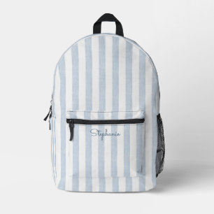 Mochila Impresa Nombre moderno costero de franja de cabana azul cl