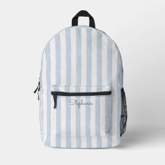 Mochila Impresa Nombre moderno costero de franja de cabana azul cl