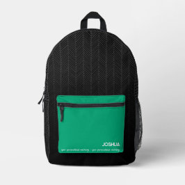 Mochila Impresa Nombre moderno negro y verde personalizado