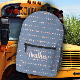 Mochila Impresa Nombre Monograma de puntos de polka azul rosado