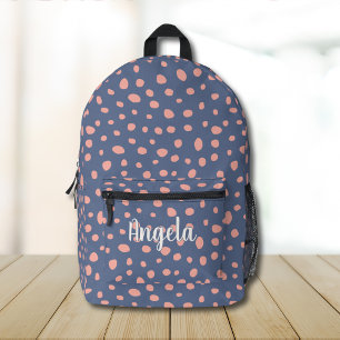 Mochila Impresa Nombre Monograma de puntos de polka azul rosado
