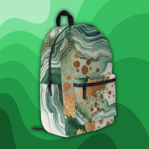 Mochila Impresa Nombre Monograma Oro moderno y Geodo verde  