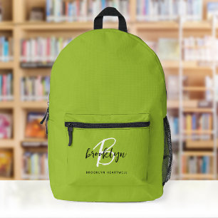 Mochila Impresa Nombre Monograma Verde Lima Negro Blanco de Moda
