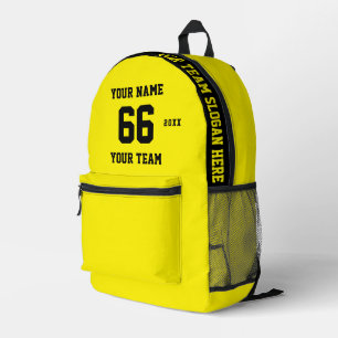 Mochila Impresa Nombre negro amarillo personalizado, número, depor